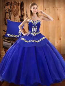 Fancy Blue Sleeveless Tulle Lace Up Quinceanera Gown for Military Ball and Sweet 16 and Quinceanera