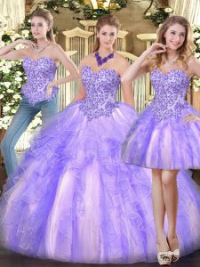 Appliques and Ruffles Quinceanera Dresses Lavender Zipper Sleeveless Floor Length