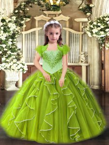 Beauteous Yellow Green Straps Neckline Beading and Ruffles Pageant Gowns For Girls Sleeveless Lace Up