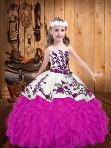 Ball Gowns Pageant Dresses Fuchsia Straps Organza Sleeveless Floor Length Lace Up