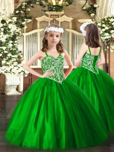 Excellent Green Sleeveless Beading Floor Length High School Pageant Dress