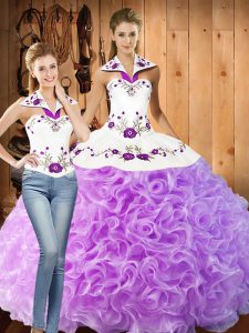 Sophisticated Lilac Fabric With Rolling Flowers Lace Up Ball Gown Prom Dress Sleeveless Floor Length Embroidery