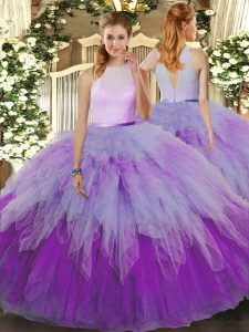 Multi-color Ball Gowns Ruffles 15 Quinceanera Dress Zipper Organza Sleeveless Floor Length