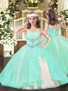 Beading Little Girls Pageant Gowns Apple Green Lace Up Sleeveless Floor Length