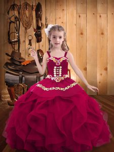 Fuchsia Lace Up Custom Made Pageant Dress Embroidery and Ruffles Sleeveless Floor Length