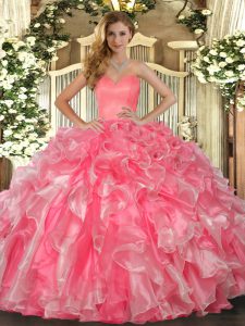 Sleeveless Lace Up Floor Length Beading and Ruffles Ball Gown Prom Dress