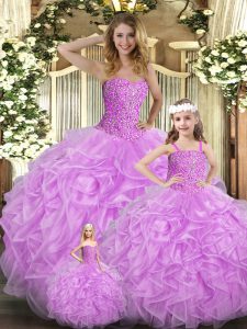 Top Selling Lilac Organza Lace Up Sweetheart Sleeveless Floor Length Sweet 16 Quinceanera Dress Beading and Ruffles