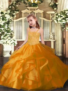 Ball Gowns Pageant Dress Wholesale Orange Straps Organza Sleeveless Floor Length Lace Up