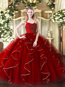 Gorgeous Wine Red Sleeveless Organza Zipper Vestidos de Quinceanera for Military Ball and Sweet 16 and Quinceanera