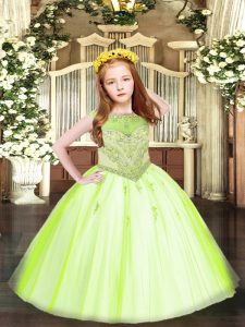 Hot Selling Scoop Sleeveless Tulle Kids Pageant Dress Beading and Appliques Zipper