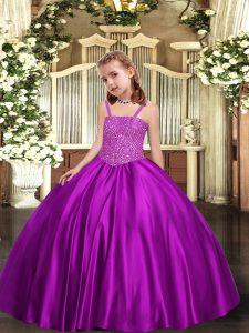 Purple Sleeveless Floor Length Beading Lace Up Pageant Dress Womens
