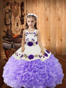 Cute Sleeveless Embroidery and Ruffles Lace Up Little Girls Pageant Dress