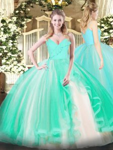 High Quality Spaghetti Straps Sleeveless Zipper 15th Birthday Dress Turquoise Tulle