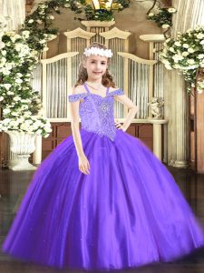 Most Popular Lavender Off The Shoulder Lace Up Beading Pageant Dress for Girls Sleeveless