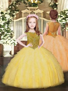 Gold Scoop Zipper Beading and Ruffles Little Girl Pageant Gowns Sleeveless