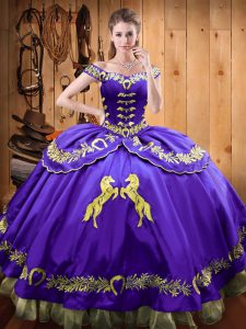 Eggplant Purple Sweet 16 Dress Sweet 16 and Quinceanera with Beading and Embroidery Off The Shoulder Sleeveless Lace Up