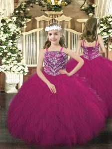 Stunning Sleeveless Beading and Ruffles Lace Up Little Girls Pageant Dress