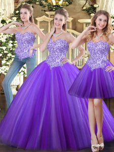 Sweetheart Sleeveless Tulle Ball Gown Prom Dress Beading Lace Up