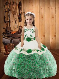 Multi-color Sleeveless Embroidery and Ruffles Floor Length Pageant Gowns For Girls