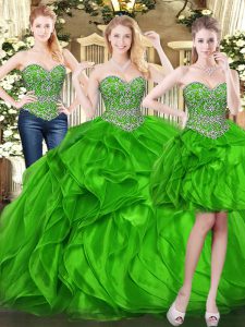 Eye-catching Floor Length Green Sweet 16 Dress Sweetheart Sleeveless Lace Up