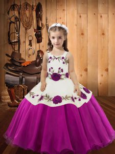 Fuchsia Child Pageant Dress Sweet 16 and Quinceanera with Embroidery Straps Sleeveless Zipper