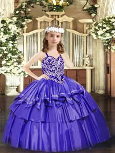 Discount Lavender Sleeveless Organza Lace Up Little Girls Pageant Gowns for Party and Quinceanera