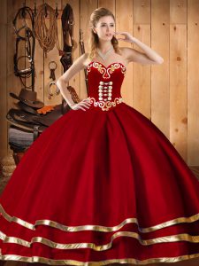 Custom Design Red Sleeveless Floor Length Embroidery Lace Up 15 Quinceanera Dress