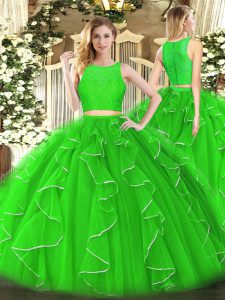 Deluxe Ball Gowns Sweet 16 Dresses Green Scoop Organza Sleeveless Floor Length Zipper