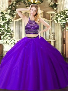 Exquisite Purple Zipper 15 Quinceanera Dress Beading and Ruching Sleeveless Floor Length