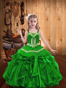 Inexpensive Organza Sleeveless Floor Length Little Girls Pageant Dress and Embroidery and Ruffles