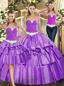 Eggplant Purple Sleeveless Organza Lace Up Quinceanera Dress for Military Ball and Sweet 16 and Quinceanera