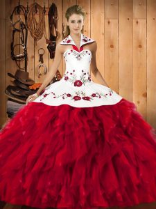 Red Sleeveless Embroidery and Ruffles Floor Length Sweet 16 Dress