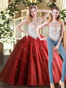 Dramatic Wine Red Sleeveless Tulle Zipper Vestidos de Quinceanera for Military Ball and Sweet 16 and Quinceanera