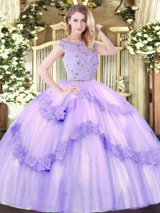 Luxurious Bateau Sleeveless Zipper Vestidos de Quinceanera Lavender Tulle