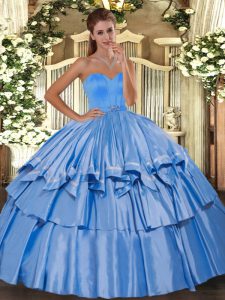 Vintage Beading and Ruffled Layers 15th Birthday Dress Baby Blue Lace Up Sleeveless Floor Length