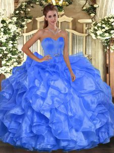 Cheap Floor Length Ball Gowns Sleeveless Blue Ball Gown Prom Dress Lace Up