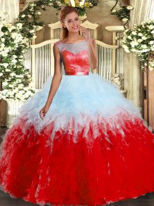 Amazing Scoop Sleeveless Backless Sweet 16 Dress Multi-color Organza