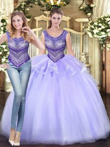 Lavender Sleeveless Beading and Ruffles Floor Length Sweet 16 Dress