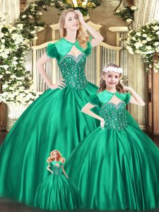 Eye-catching Green Lace Up Ball Gown Prom Dress Beading Sleeveless Floor Length
