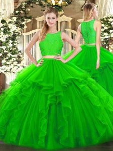 Beautiful Scoop Sleeveless Zipper Sweet 16 Dresses Green Tulle