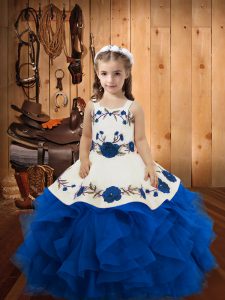 Sleeveless Lace Up Floor Length Embroidery and Ruffles Little Girls Pageant Dress Wholesale