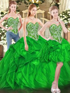 Romantic Green Lace Up Sweetheart Beading and Ruffles Quinceanera Gowns Tulle Sleeveless