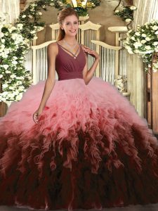 Floor Length Backless Sweet 16 Quinceanera Dress Multi-color for Sweet 16 and Quinceanera with Ruffles