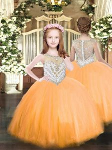 Orange Zipper Scoop Beading Little Girls Pageant Gowns Tulle Sleeveless