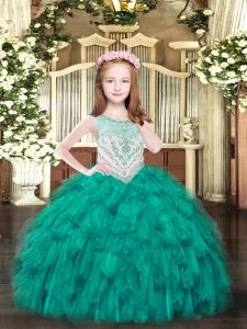 Floor Length Turquoise Pageant Dress for Teens Scoop Sleeveless Zipper