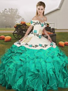 Organza Sleeveless Floor Length Quinceanera Dresses and Embroidery and Ruffles