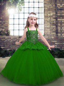 Hot Selling Beading Little Girls Pageant Dress Wholesale Green Lace Up Sleeveless Floor Length