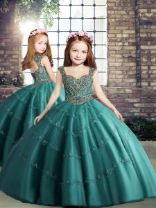 Fashionable Sleeveless Lace Up Floor Length Beading Little Girl Pageant Dress