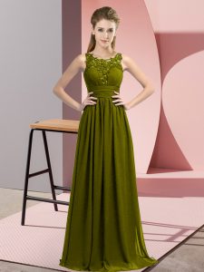 Customized Chiffon Scoop Sleeveless Zipper Beading and Appliques Vestidos de Damas in Olive Green