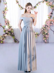 Extravagant Floor Length Empire Sleeveless Grey Dama Dress Lace Up